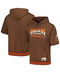 Men's Mitchell & Ness Brown Cleveland Browns Pre-Game Short Sleeve Pullover Hoodie