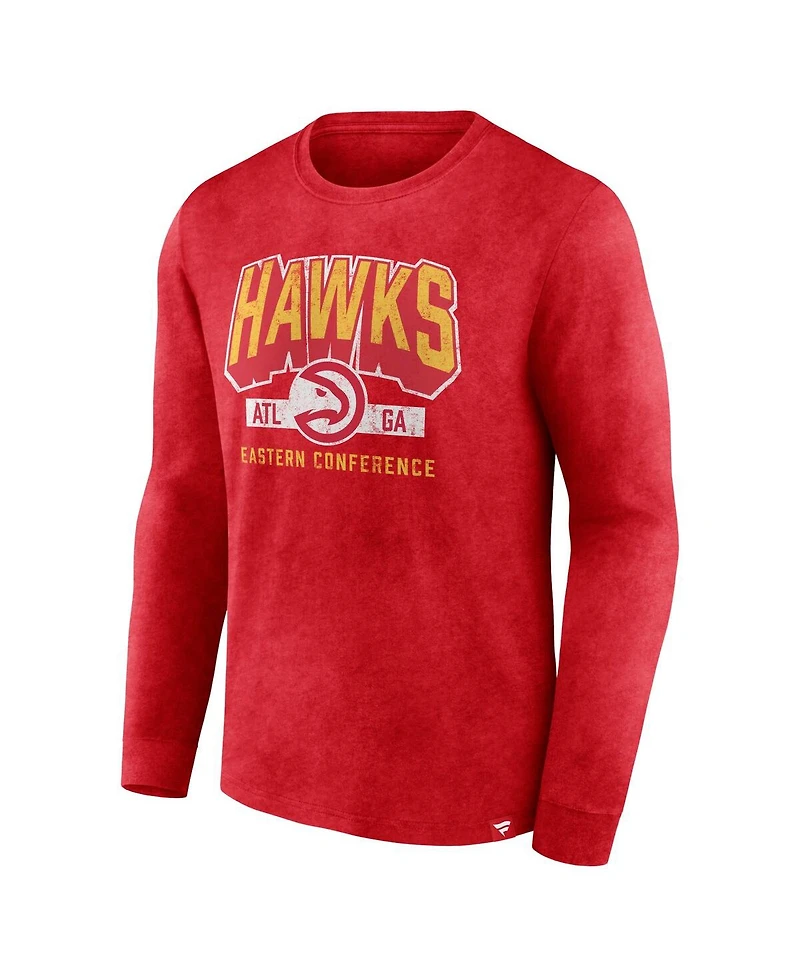 Men's Fanatics Heather Red Distressed Atlanta Hawks Front Court Press Snow Wash Long Sleeve T-shirt