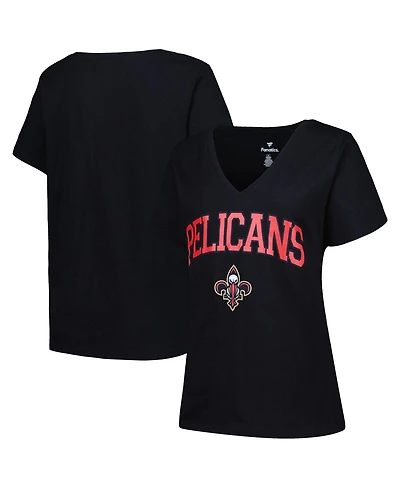 Women's Profile Black New Orleans Pelicans Plus Arch Over Logo V-Neck T-shirt