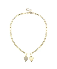 14k Gold Plated Cubic Zirconia Double Heart Pendant Cable Chain Adjustable Necklace