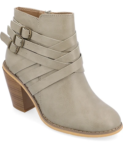 Journee Collection Women's Strap Round Toe Stacked Heel Dress Booties