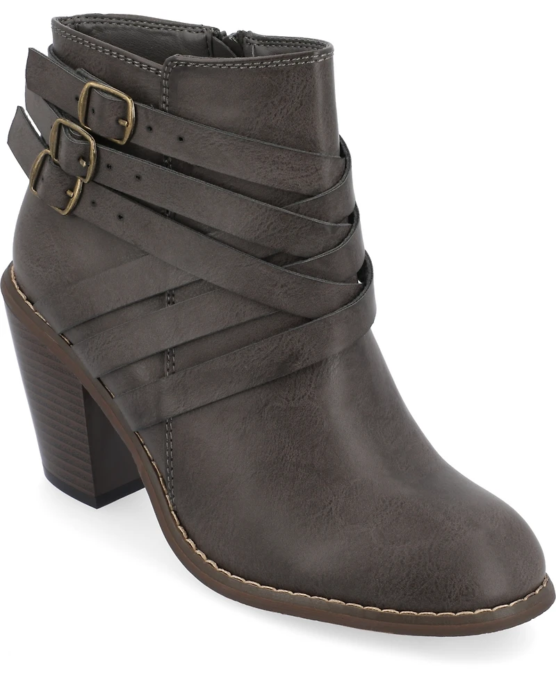 Journee Collection Women's Strap Wide Width Round Toe Stacked Heel Dress Booties