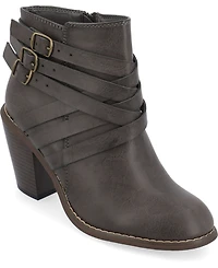 Journee Collection Women's Strap Wide Width Round Toe Stacked Heel Dress Booties