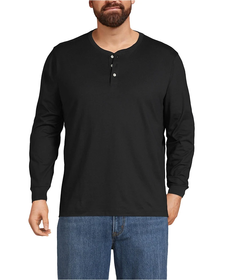 Lands' End Men's Big and Tall Super-t Long Sleeve Henley T-Shirt