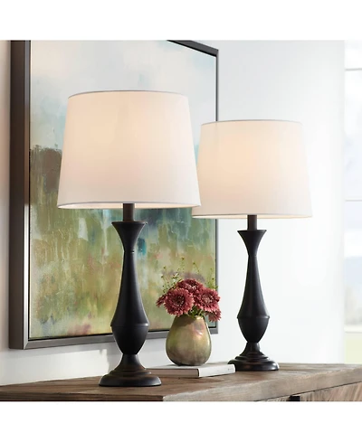 360 Lighting Joyce Modern Table Lamps 24" High Set of 2 Black Metal White Linen Tapered Drum Shade for Bedroom Living Room Bedside Nightstand Off