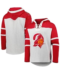 Men's '47 Brand Tampa Bay Buccaneers Heather Gray Historic Logo Gridiron Lace-Up Pullover Hoodie