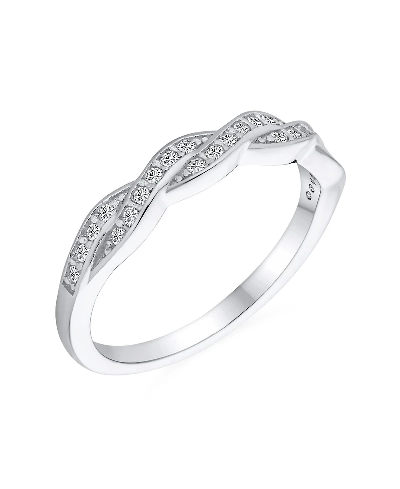 Bling Jewelry Intertwined Rope Twist Knot 1/2 Eternity Clear Pave Cubic Zirconia Cz Infinity Band Ring .925 Sterling Silver