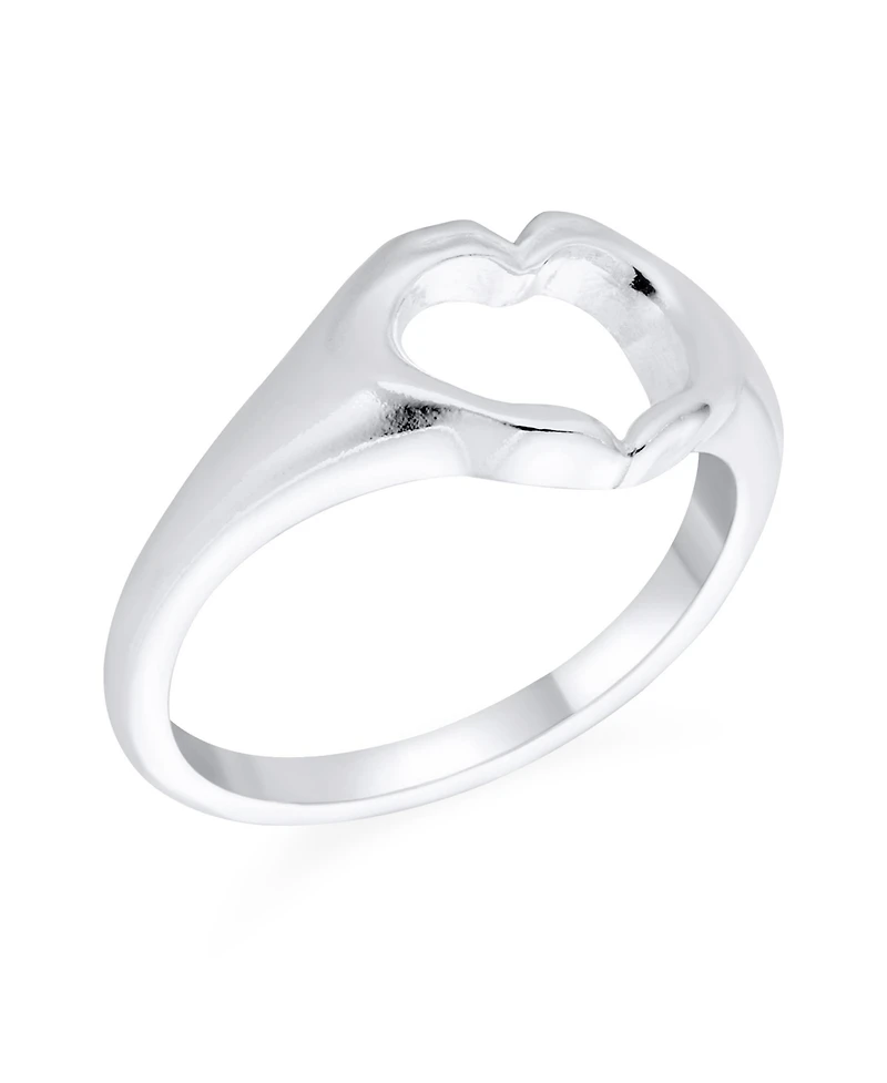 Bling Jewelry Inspirational Friendship Silver Ring Open Heart and I Love You Sign Language