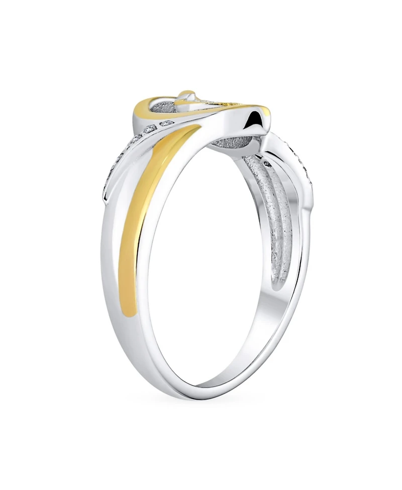 Bling Jewelry Two Tone Micro Pave Cz Double Heart Ring Gold Plated Sterling Silver