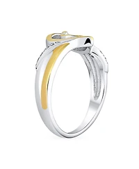 Bling Jewelry Two Tone Micro Pave Cz Double Heart Ring Gold Plated Sterling Silver