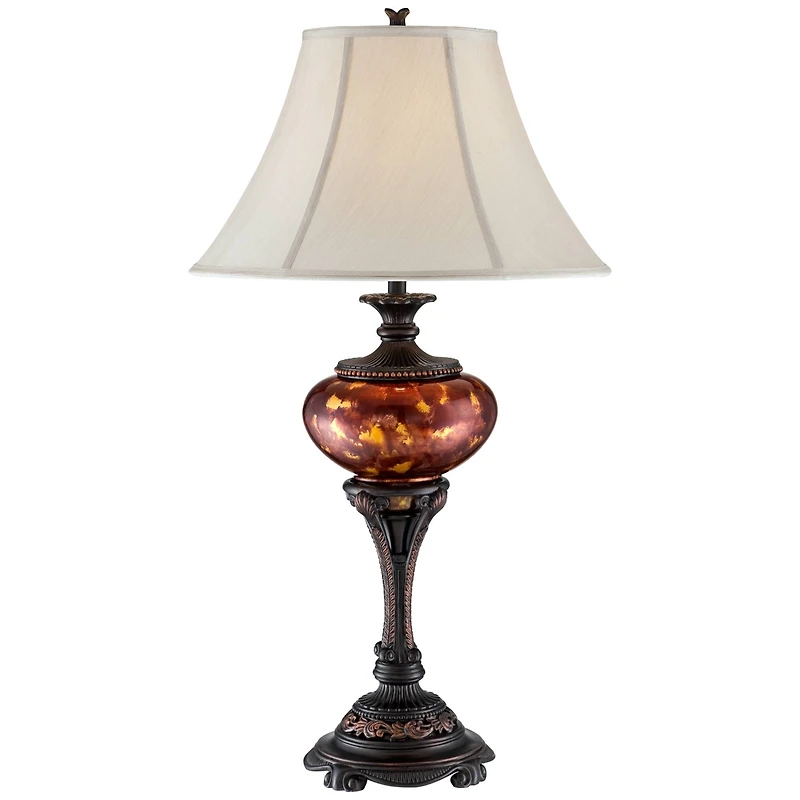 Liam Traditional Style Table Lamp 38" Tall Warm Florentine Bronze Metal Urn Tortoise Shell Glass Bell Shade Decor for Living Room Bedroom House Bedsid