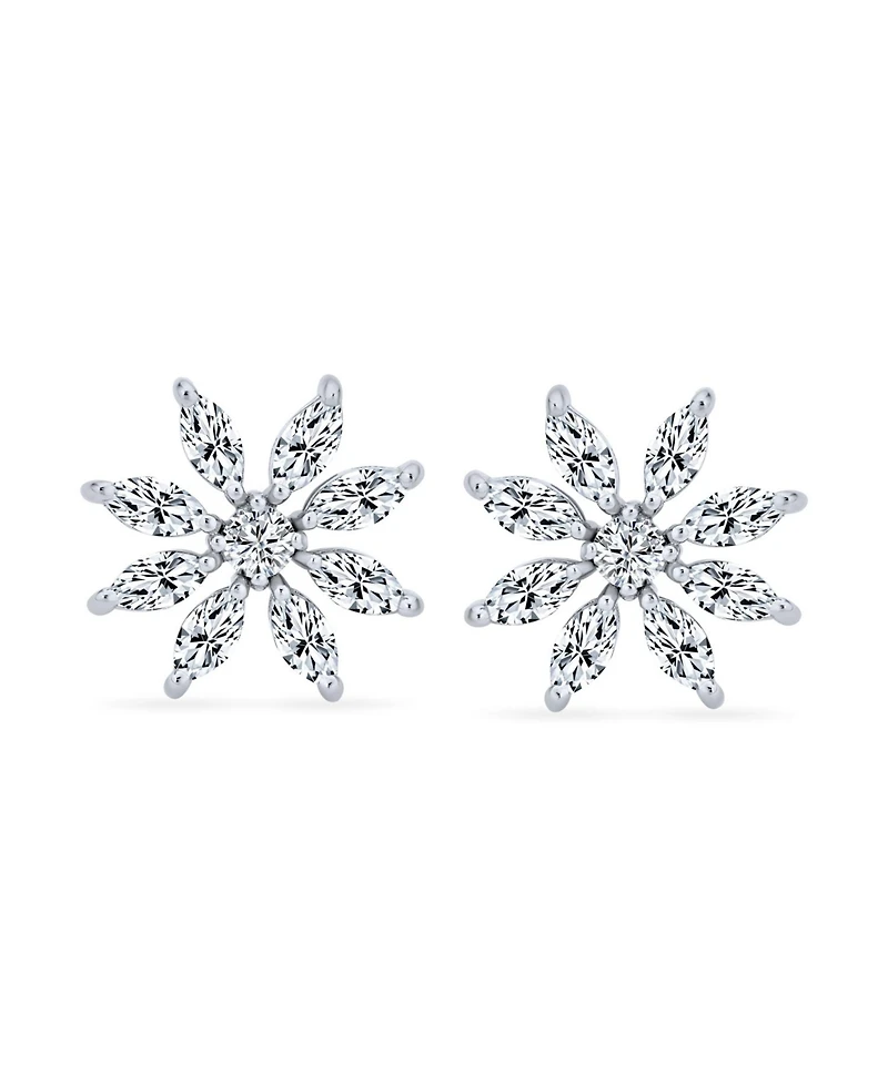 Bling Jewelry Elegant Holiday Marquise Cz Christmas Flower Snowflake Stud Earrings For Women 's Sterling Silver