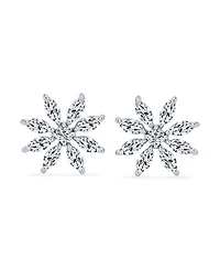 Bling Jewelry Elegant Holiday Marquise Cz Christmas Flower Snowflake Stud Earrings For Women 's Sterling Silver