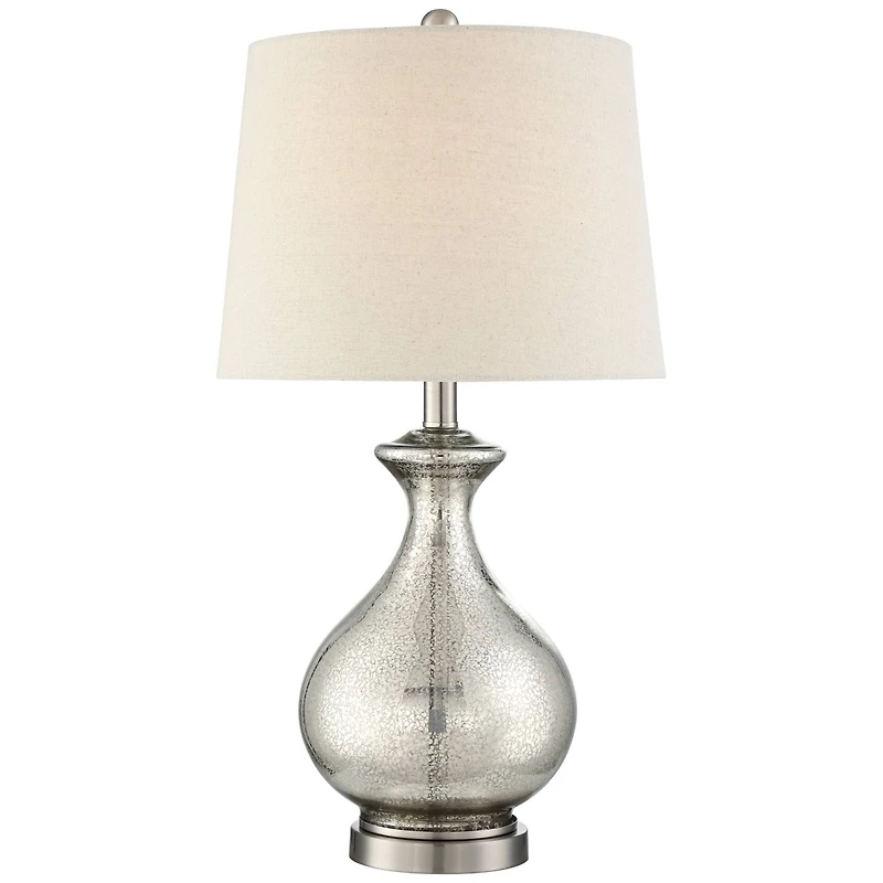 360 Lighting Albert Modern Table Lamp 24 3/4" High Mercury Glass Gourd Oatmeal Drum Shade for Bedroom Living Room Bedside Nightstand Office Kids