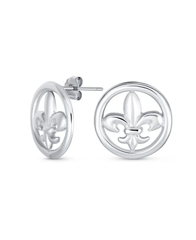 Bling Jewelry Ancient Symbol Lily Flower Circle Disc Fleur De Lis Stud Earrings MenLightweight Sterling Silver