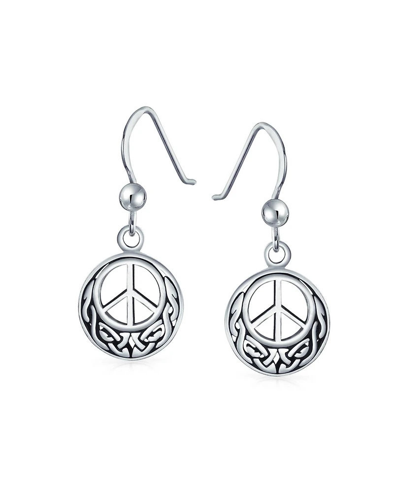 Bling Jewelry Retro Symbol Celtic Knotwork Celtic Irish Love Knot Peace Sign Drop Earrings Oxidized Sterling Silver Fish Hook