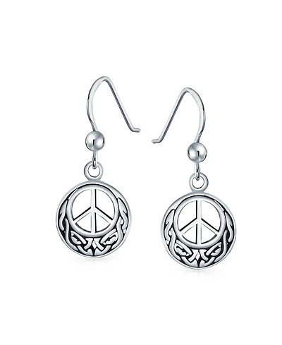 Bling Jewelry Retro Symbol Celtic Knotwork Celtic Irish Love Knot Peace Sign Drop Earrings Oxidized Sterling Silver Fish Hook