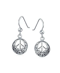 Bling Jewelry Retro Symbol Celtic Knotwork Celtic Irish Love Knot Peace Sign Drop Earrings Oxidized Sterling Silver Fish Hook