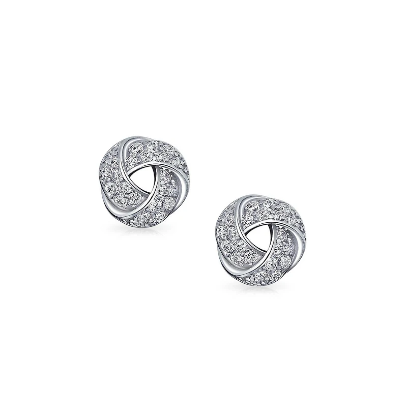 Bling Jewelry Triple Love Knot Cz Stud Earrings, Rose Gold Sterling Silver, Button Style