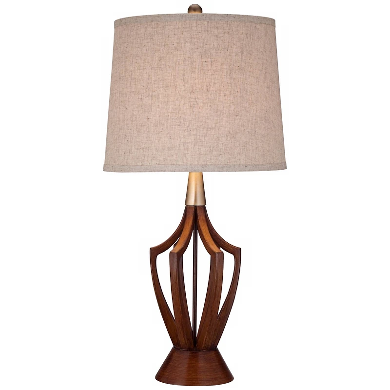 360 Lighting St. Claire Modern Mid Century Table Lamp 30 3/4" Tall Wood Open Vase Taupe Drum Shade for Bedroom Living Room Bedside Nightstand Off