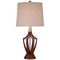 360 Lighting St. Claire Modern Mid Century Table Lamp 30 3/4" Tall Wood Open Vase Taupe Drum Shade for Bedroom Living Room Bedside Nightstand Off