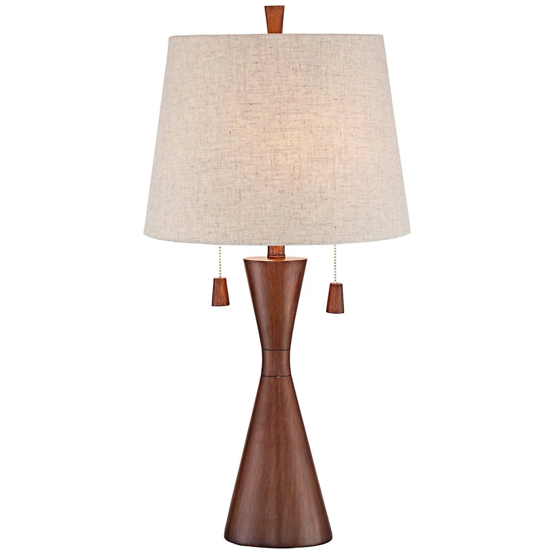 360 Lighting Omar Modern Table Lamp 28 3/4" Tall Warm Brown Wood Hourglass Oatmeal Fabric Drum Shade for Bedroom Living Room Bedside Nightstand O