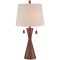 360 Lighting Omar Modern Table Lamp 28 3/4" Tall Warm Brown Wood Hourglass Oatmeal Fabric Drum Shade for Bedroom Living Room Bedside Nightstand O