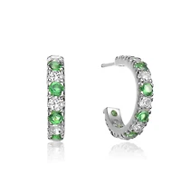 Sterling Silver White Gold Plated With Cubic Zirconia C-Shaped Hoop Earrings