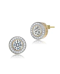 Modern Sterling Silver Cubic Zirconia Round Stud Earrings