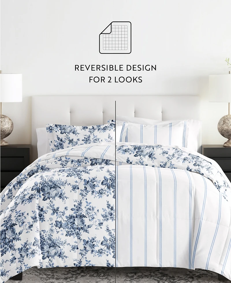 ienjoy Home Cabbage Rose Stripe 3-Piece Comforter Set, King/California King