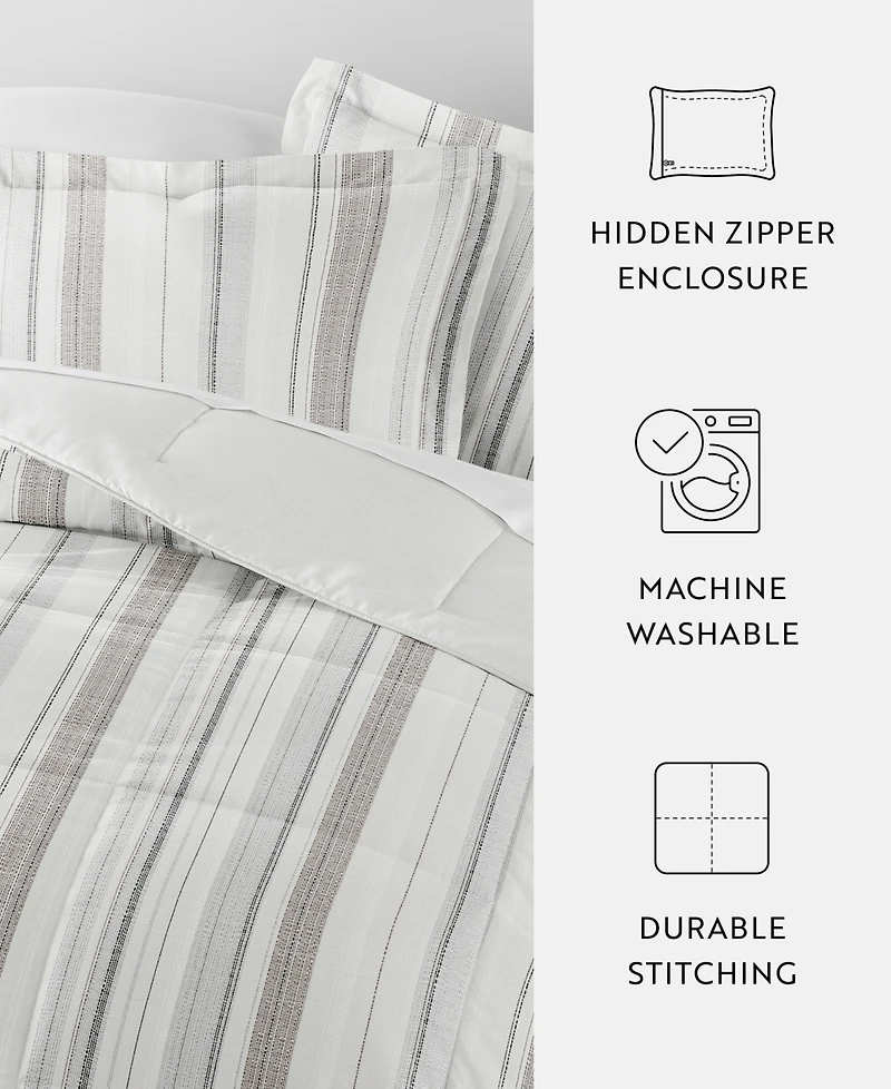 ienjoy Home Vertical Stripe 3-Piece Comforter Set, Full/Queen