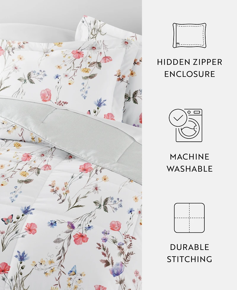 ienjoy Home Meadow Floral Stripe 3-Piece Comforter Set