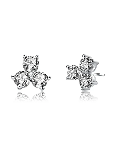 Sterling Silver with Round Cubic Zirconia Clover Stud Earrings