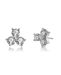 Sterling Silver with Round Cubic Zirconia Clover Stud Earrings