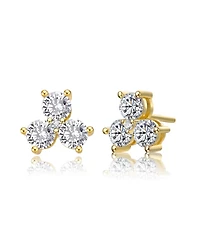 Sterling Silver with Round Cubic Zirconia Clover Stud Earrings