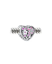 Bling Jewelry Valentine Cz Accent Love Grows With Pink Red Enamel Flower Heart Shape Charm Bead Sterling Silver Fits European Bracelet