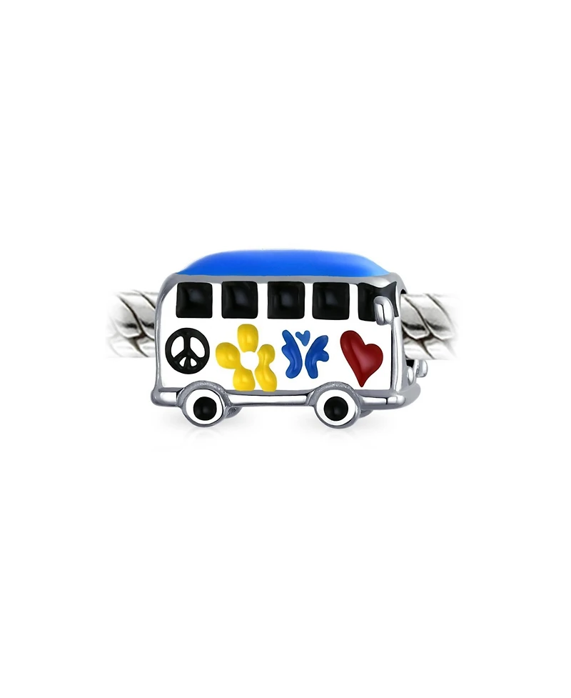 Bling Jewelry Multi Color Retro 1960'S Peace Love Hippie Volk Wagon Van Bus Charm Bead Enamel .925Sterling Silver Fits European Bracelet