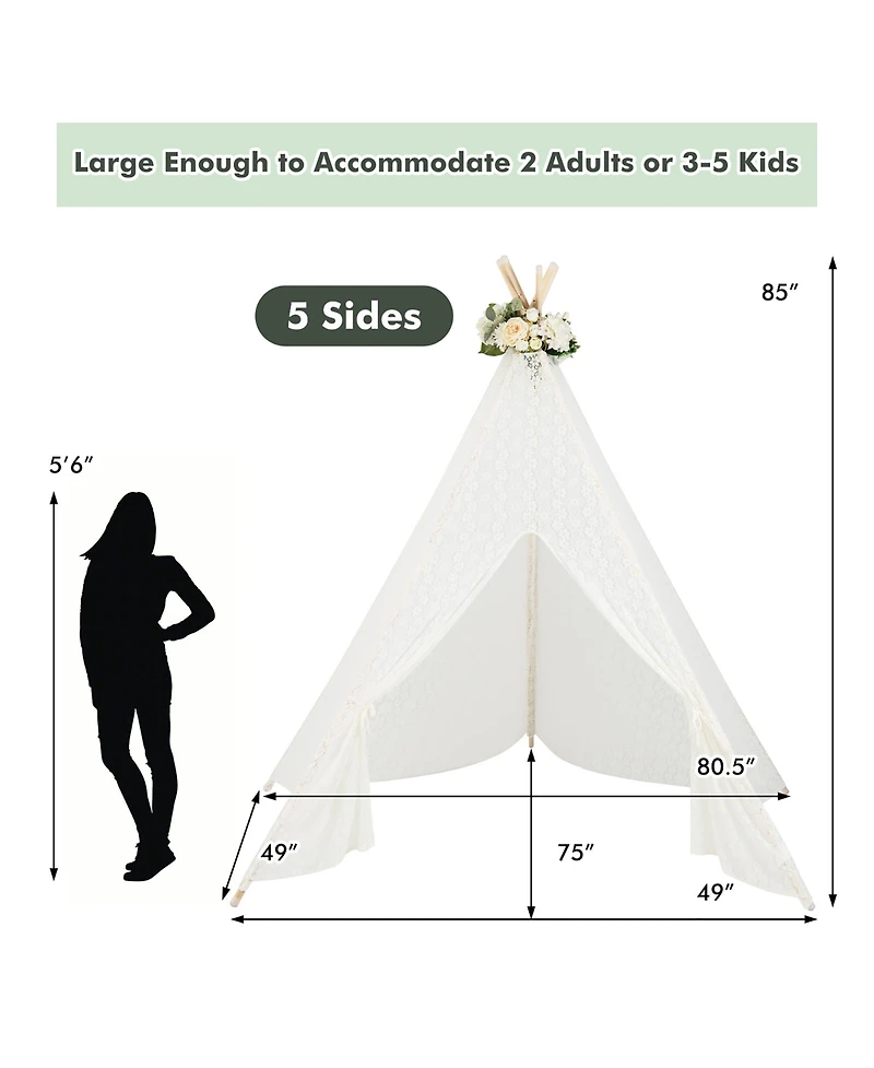 85'' Height 5 Sides Huge Lace Play Tent for Kids Adult Wedding w/ Light Strings