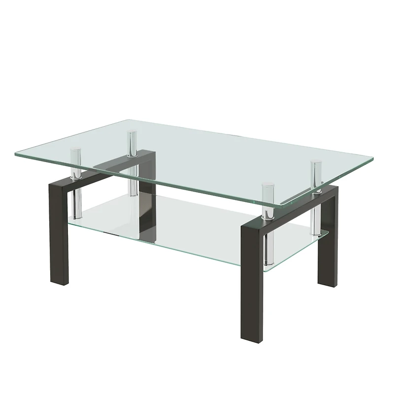 Streamdale Clear Glass Coffee Table with 2-Tier Design