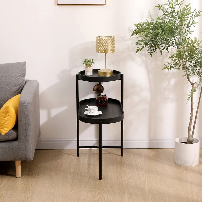 Streamdale Elegant 2-Tier Black Side Table with Storage