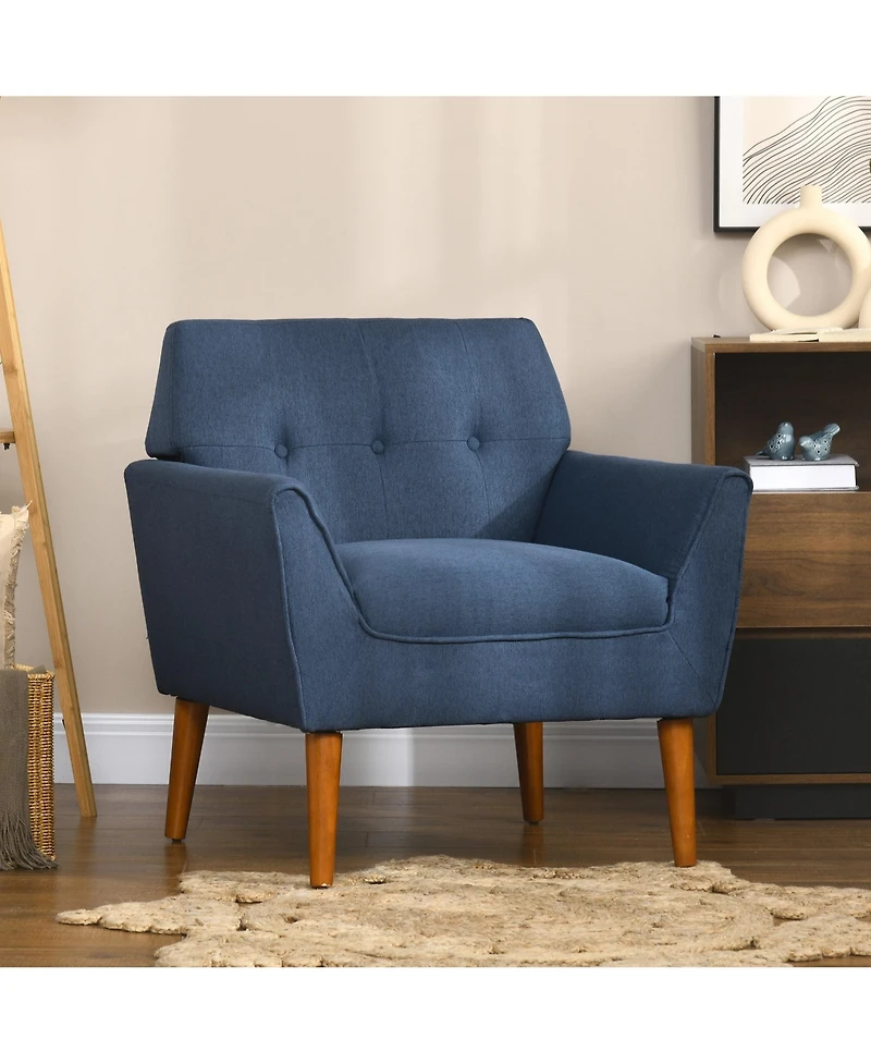 Homcom Accent Chair Button Tufted Armchair with Wood Legs for Living Room