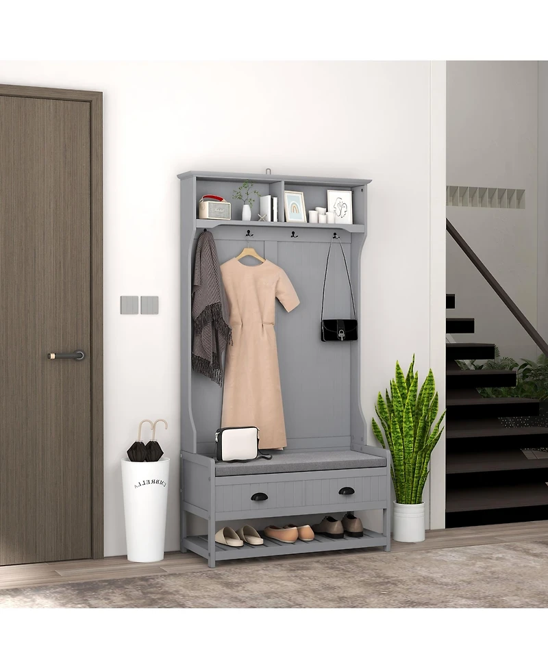 Homcom Hall Tree, Coat Rack and Bench Seat with 4 Hooks, 2 Drawers,