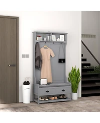 Homcom Hall Tree, Coat Rack and Bench Seat with 4 Hooks, 2 Drawers,