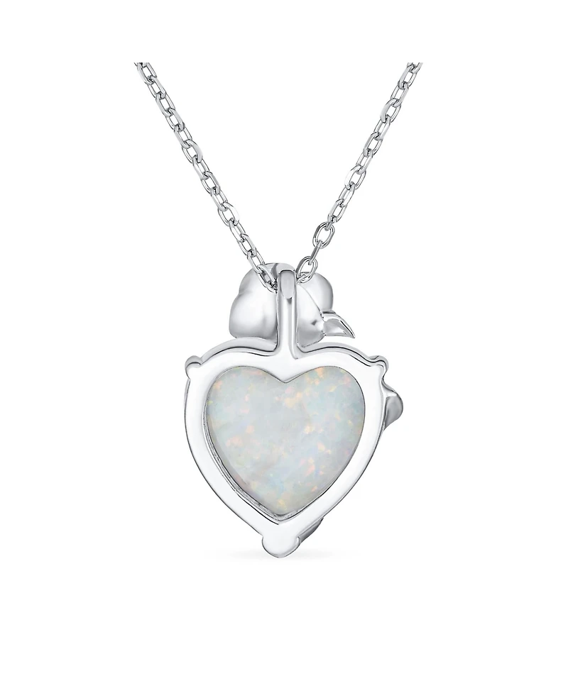 Bling Jewelry Opulence Heart Shape White Synthetic Opal Cz Rose Flower Accent Pendant Necklace Sterling Silver 16-18 Inch
