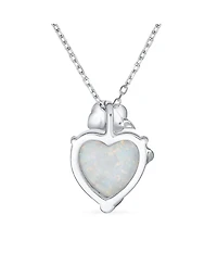 Bling Jewelry Opulence Heart Shape White Synthetic Opal Cz Rose Flower Accent Pendant Necklace Sterling Silver 16-18 Inch