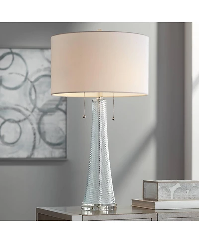 Possini Euro Design Miriam Modern Table Lamp 28 1/2" Tall Light Aqua Blue Textured Glass White Drum Shade for Bedroom Living Room Bedside Nightst