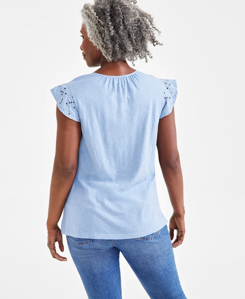Style & Co Women's Mixed-Media Lace-Trimmed Top, Created for Macy's