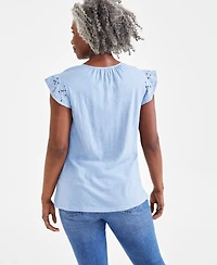 Style & Co Women's Mixed-Media Lace-Trimmed Top, Created for Macy's
