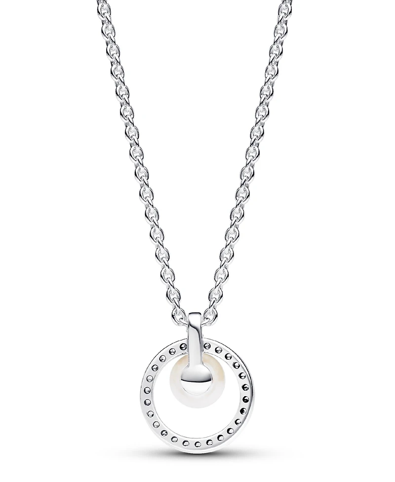 Pandora Sterling Silver Sparkling Treated Freshwater Cultured Pearl Pave Collier Necklace