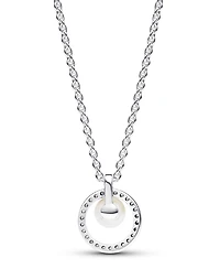 Pandora Sterling Silver Sparkling Treated Freshwater Cultured Pearl Pave Collier Necklace